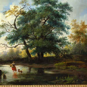 Adrianus Hendrikus de Bruine, Landscape With Oak Trees, Pond & Traveller