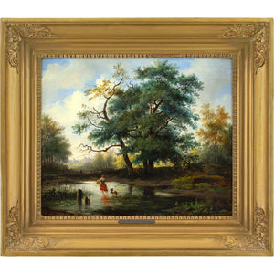 Adrianus Hendrikus de Bruine, Landscape With Oak Trees, Pond & Traveller