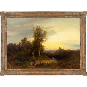 Heinrich Hiller, Evening Landscape With Shepherd & Wayside Shrine