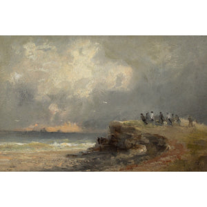 Frederick Joseph Sang, Coastal View With Storm & Clifftop Figures