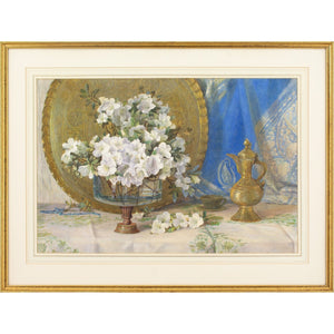 Edith Isabel Barrow, Still Life With White Azaleas, Brass Jug & Tray