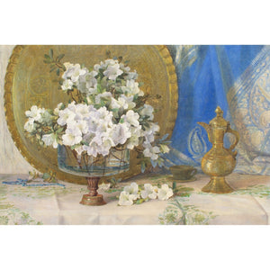 Edith Isabel Barrow, Still Life With White Azaleas, Brass Jug & Tray