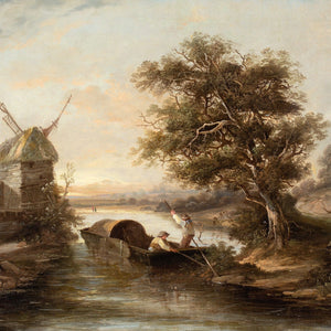 Edward Williams, River Scene With Punt & Windmill