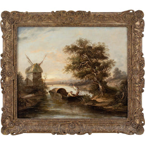 Edward Williams, River Scene With Punt & Windmill