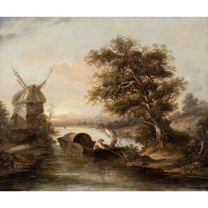 Edward Williams, River Scene With Punt & Windmill