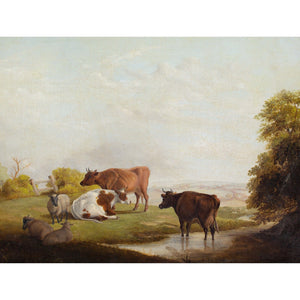 Mid-19th-Century English School, Landscape With Grazing Cattle & Stream