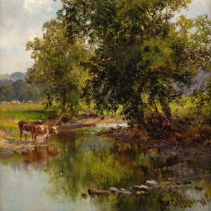 Walter Waller Caffyn, Cattle In A Wooded Stream