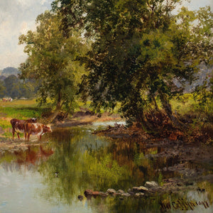 Walter Waller Caffyn, Cattle In A Wooded Stream