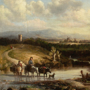 19th-Century English School, Landscape With Cattle Crossing A Ford