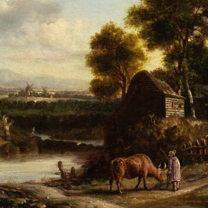 19th-Century English School, Landscape With Cattle Crossing A Ford