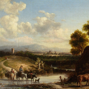 19th-Century English School, Landscape With Cattle Crossing A Ford