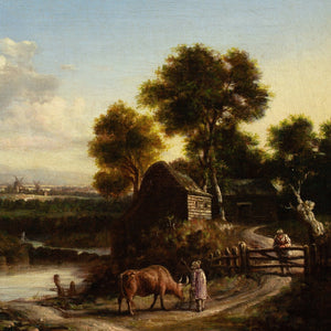 19th-Century English School, Landscape With Cattle Crossing A Ford