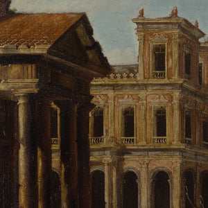 Late 17th-Century Italian School, Architectural Capriccio With Portico & Distant Mountain