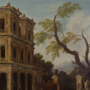 Late 17th-Century Italian School, Architectural Capriccio With Portico & Distant Mountain