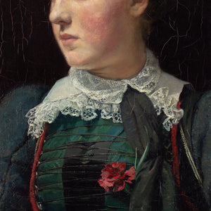 Late 19th-Century German School, Portrait Of A Girl With A Red Carnation