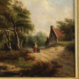 Mid-19th-Century Belgian School, Windswept Landscape With Cottage, Figures & Copse