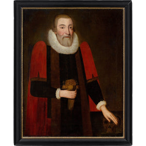 Early 17th-Century English School, Portrait Of Edward Hill & Original Gloves