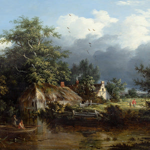Edward Charles Williams (Attributed), Wooded River Landscape With Boathouse, Cottage & Fishermen