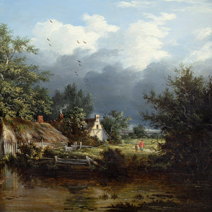 Edward Charles Williams (Attributed), Wooded River Landscape With Boathouse, Cottage & Fishermen
