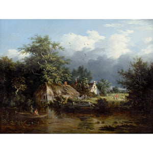 Edward Charles Williams (Attributed), Wooded River Landscape With Boathouse, Cottage & Fishermen