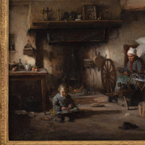 Paul Constant Soyer, Cottage Interior With Child Peeling Vegetables