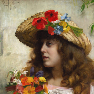 Rowland Holyoake, Portrait Of A Girl With Wildflowers