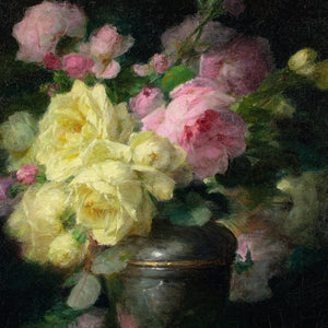 André Perrachon, Still Life With Yellow & Pink Roses