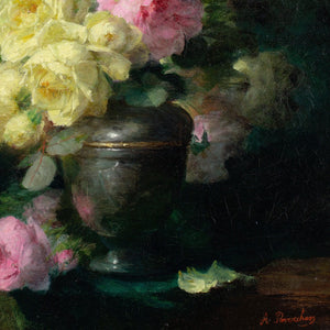 André Perrachon, Still Life With Yellow & Pink Roses