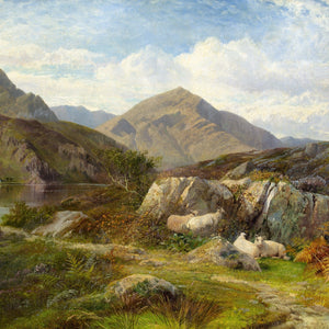 George Cole RBA, Mountainous Landscape With Lake & Grazing Sheep