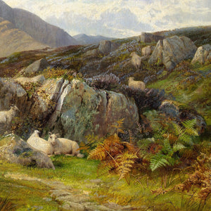 George Cole RBA, Mountainous Landscape With Lake & Grazing Sheep