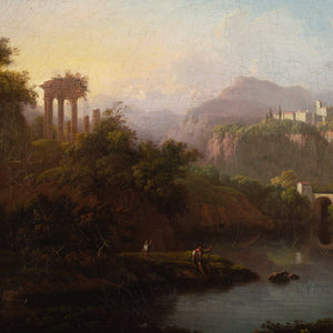 Louis Bélanger (Attributed), Italianate River Landscape With Ruins, Convent & Fisherman