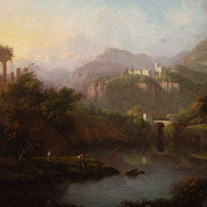 Louis Bélanger (Attributed), Italianate River Landscape With Ruins, Convent & Fisherman