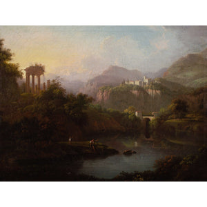 Louis Bélanger (Attributed), Italianate River Landscape With Ruins, Convent & Fisherman