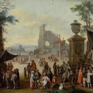 Franz De Paula Ferg (Attributed), Figures Of The Commedia dell'Arte Performing In A Busy Village Square