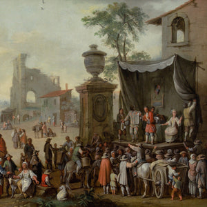 Franz De Paula Ferg (Attributed), Figures Of The Commedia dell'Arte Performing In A Busy Village Square