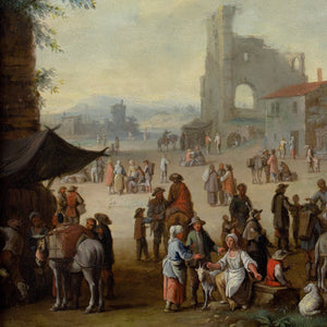 Franz De Paula Ferg (Attributed), Figures Of The Commedia dell'Arte Performing In A Busy Village Square