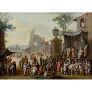 Franz De Paula Ferg (Attributed), Figures Of The Commedia dell'Arte Performing In A Busy Village Square