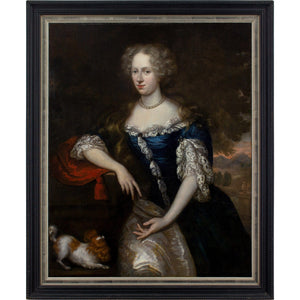 Johannes Vollevens I, Portrait Of A Lady In A Rich Blue Gown With A Spaniel