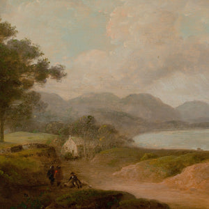 John Rathbone, Landscape With Cottage, Lake, Track & Figures