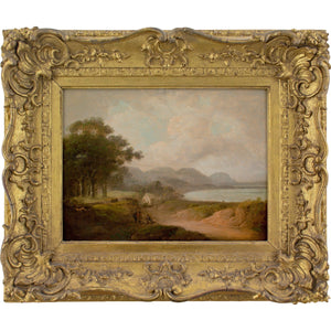 John Rathbone, Landscape With Cottage, Lake, Track & Figures