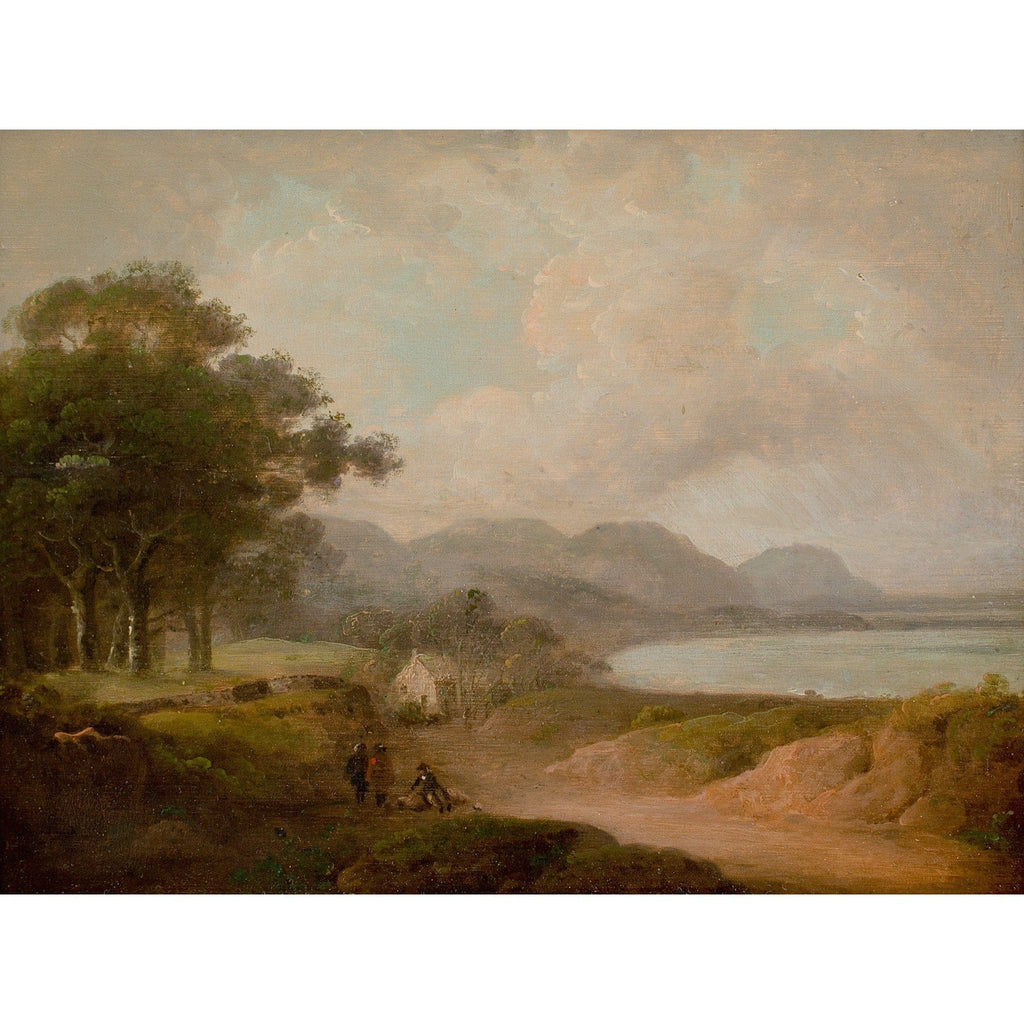 John Rathbone, Landscape With Cottage, Lake, Track & Figures