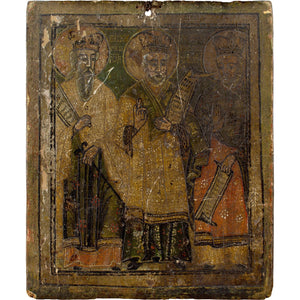 Late 18th-Century Double-Sided Romanian Icon, Three Holy Hierarchs & The Baptism Of Christ