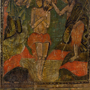 Late 18th-Century Double-Sided Romanian Icon, Three Holy Hierarchs & The Baptism Of Christ