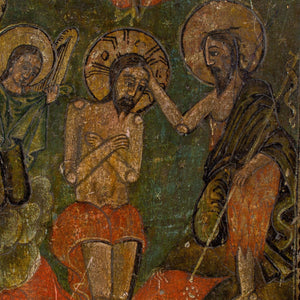 Late 18th-Century Double-Sided Romanian Icon, Three Holy Hierarchs & The Baptism Of Christ