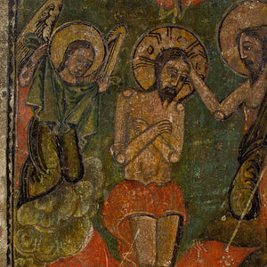 Late 18th-Century Double-Sided Romanian Icon, Three Holy Hierarchs & The Baptism Of Christ
