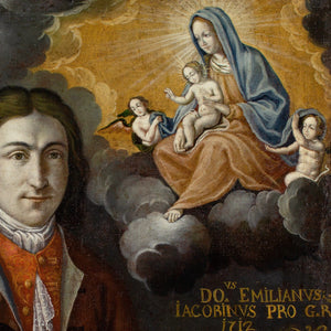 Early 18th-Century French School, Ex-Voto Portrait With Emilian Jacobin, The Virgin Mary, Christ & Angels