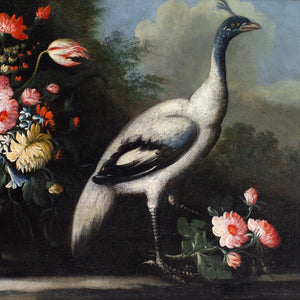 Giuseppe Pesci (Attributed), Still Life With Flowers, Vase & Peacock