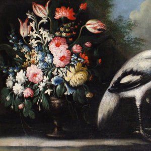 Giuseppe Pesci (Attributed), Still Life With Flowers, Vase & Peacock