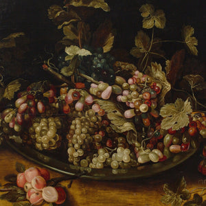 Mid-17th-Century Flemish School, Still Life With Grapes & Foliage On A Pewter Platter