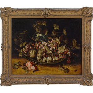 Mid-17th-Century Flemish School, Still Life With Grapes & Foliage On A Pewter Platter